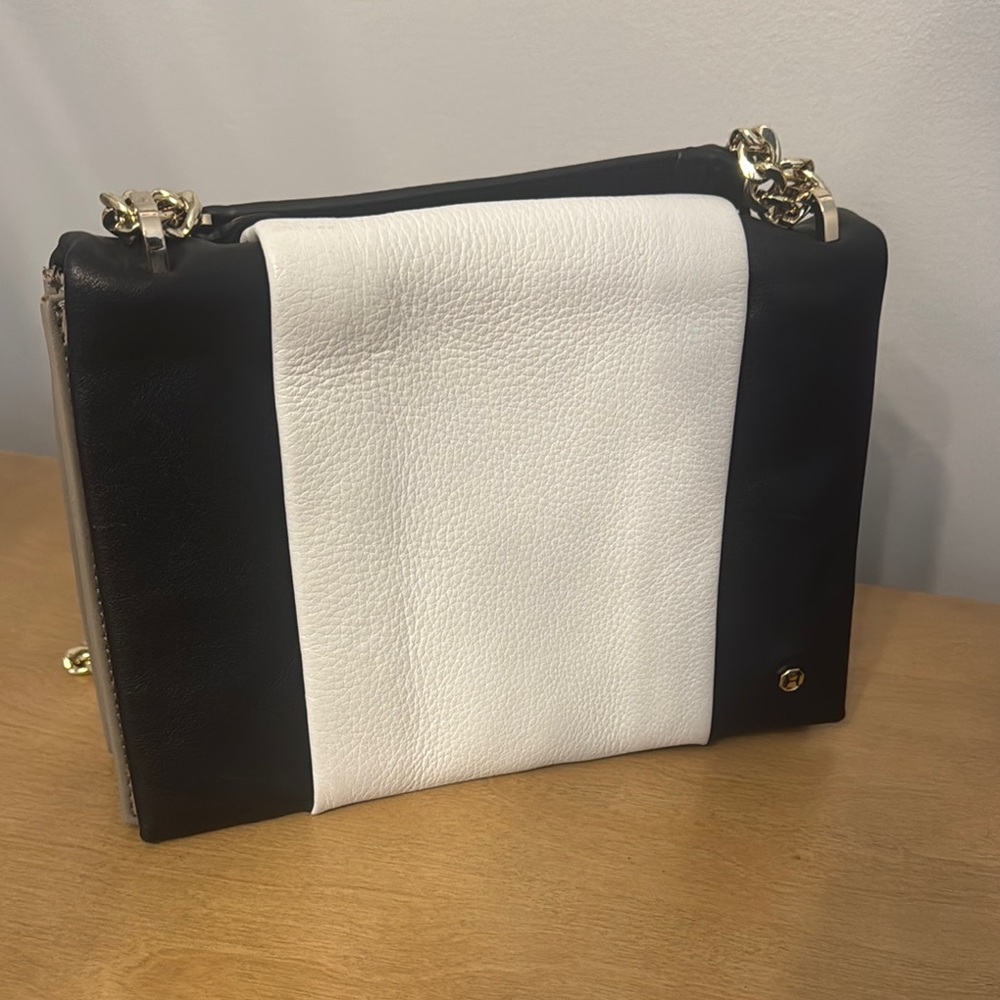 Black and White Leather Shoulder Bag